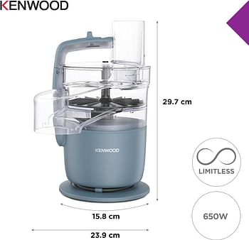 Kenwood MultiPro Go FDP22.​130GY Food Processor for Chopping, Slicing, Grating Pureeing and Kneading Dough with Express Serve, 1.3L Bowl Knife blade 4mm Slicing Grating Disk 650 Watt -Grey