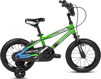 SPARTAN Street Racer Kids Bicycle for Ages 3-8; Kids and Toddler Bike with Training Wheels; 14-18 Inch Boys in Green Sturdy Soft Cushion Saddle, Quick Release Seat Lever 14 SP-3162 - Green