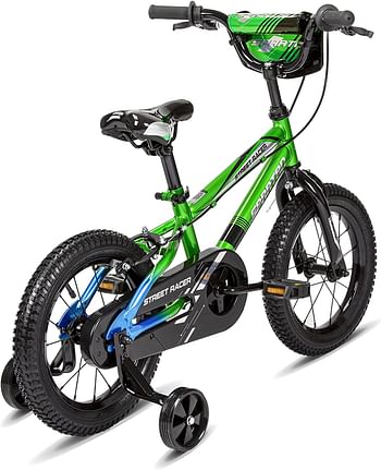 SPARTAN Street Racer Kids Bicycle for Ages 3-8; Kids and Toddler Bike with Training Wheels; 14-18 Inch Boys in Green Sturdy Soft Cushion Saddle, Quick Release Seat Lever 14 SP-3162 - Green