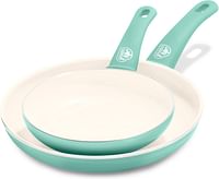 GreenLife Soft Grip Ceramic Non-Stick 7" and 10" Open Frypan Set, Turquoise - CW000529-002