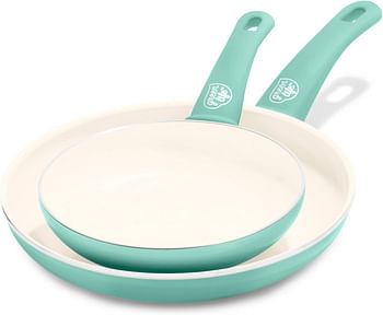 GreenLife Soft Grip Ceramic Non-Stick 7" and 10" Open Frypan Set, Turquoise - CW000529-002