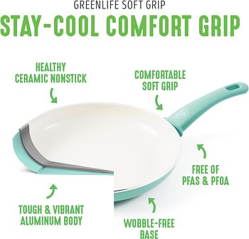 GreenLife Soft Grip Ceramic Non-Stick 7" and 10" Open Frypan Set, Turquoise - CW000529-002