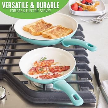 GreenLife Soft Grip Ceramic Non-Stick 7" and 10" Open Frypan Set, Turquoise - CW000529-002