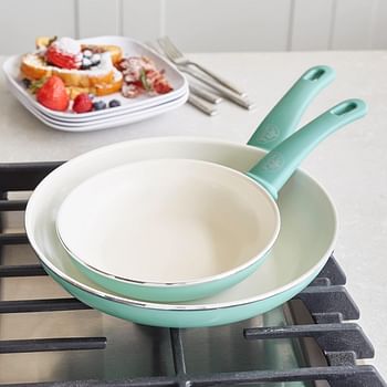 GreenLife Soft Grip Ceramic Non-Stick 7" and 10" Open Frypan Set, Turquoise - CW000529-002