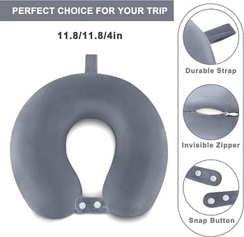 urnexttour Travel Pillow, Best Memory Foam Airplane Pillow for Head Support, Soft Travel Neck Pillow for Plane, Car & Home Recliner Use (Grey)