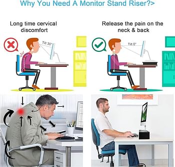 Marbrasse Monitor Stand Riser, 16.5 Inch 2 Tier Computer Printer Shelf Stand for Laptop Computer Screen Storage, Desktop Stand with Phone Holder and Cable Management, Black