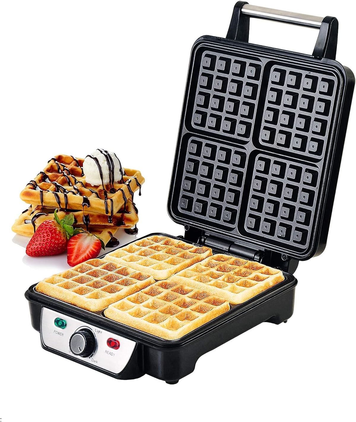 Geepas GWM5417 Electric Waffle Maker 1100W- 4 Slice Non-Stick Electric Belgian Waffle Maker with Adjustable Temperature Control