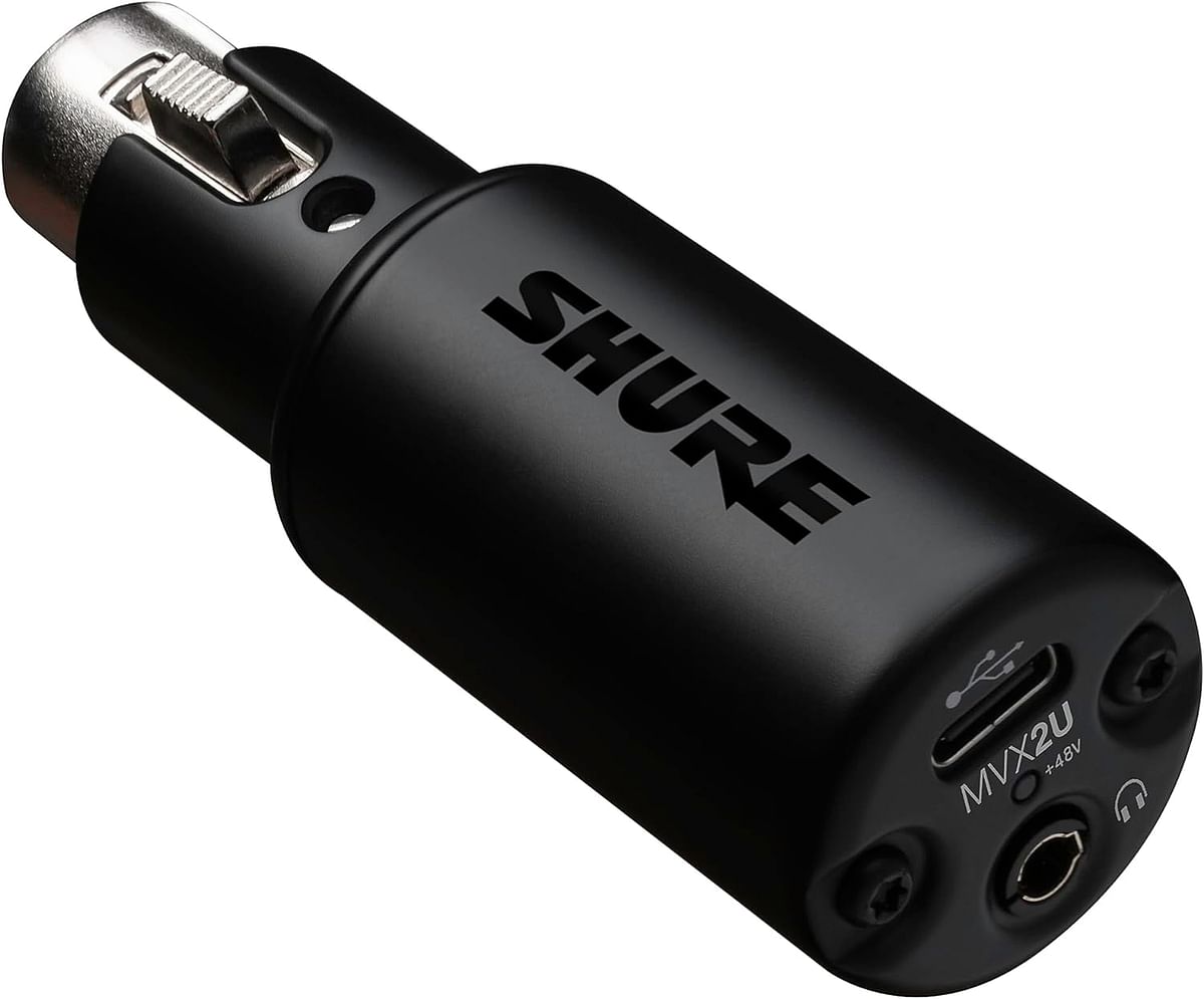 Shure MVX2U XLR-to-USB Digital Interface with Headphone Jack, Integrated Pre-amp with 60dB Gain Control, Zero-Latency Monitoring, 48V Phantom Power, ShurePlus Desktop App, 1m USB-C Cable