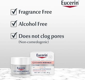 Eucerin Q10 Anti-Wrinkle Face Cream, Unscented Face Cream for Sensitive Skin - 1.7 Oz