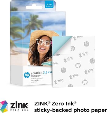 HP Sprocket 3.5 x 4.25” Zink Sticky-Backed Photo Paper - 50 Pack Compatible with 3x4 Printer