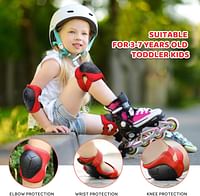 KUYOU Kids Knee Pads Set,6 in 1 Kit Protective Gear Knee Elbow Pads with Adjustable Wrist Guards Toddler Children Protection Safety for Rollerblading BMX Bike Bicycle