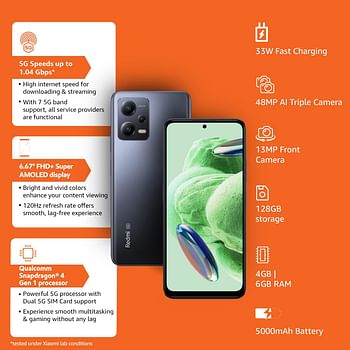 Redmi Note 12 5G 6GB RAM 128GB ROM, 1st Phone with 120Hz Super AMOLED and Snapdragon 4 Gen 1, 48MP AI Triple Camera, Matte Black