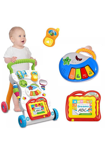 We Happy Baby Walker with Music and Toys Multi Functional Early Learning, Fine Motor, Limb Training Trolley Detachable Piano, Rattle, Lights, Phone - 6+ Months