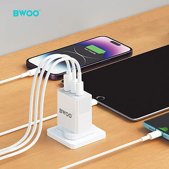 BWOO UK Charger High Power Fast Charging PD+QC 40W, ACC UK 3 Port Portable Travel Wall Charger