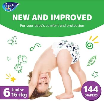 Fine Baby Diapers Size 6 ( Junior16kg + ) Maxi, 36 count, Jumbo pack - NEW Double Lock leak barriers/36/Size 6