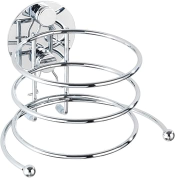 WENKO Turbo-Loc hair dryer holder - cable holder, fixing without drilling, Steel, 14 x 7.5 x 11.5 cm Chrome