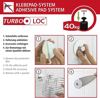 حامل مجفف الشعر WENKO Turbo-Loc® - حامل كابل ، تثبيت بدون حفر ، فولاذ ، 14 × 7.5 × 11.5 سم ، كروم