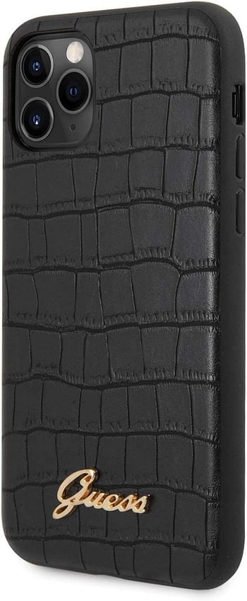 Guess Pu Croco Print Case With Metal Logo For Iphone 11 Pro - Black