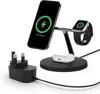 Belkin MagSafe 3-in-1 Wireless Charger, 15W iPhone Fast Charging, Apple Watch Fast Charging, AirPods Charging Station for iPhone 13, 12, Pro, Pro Max, Mini, AppleWatch Series 7, SE and AirPods - White