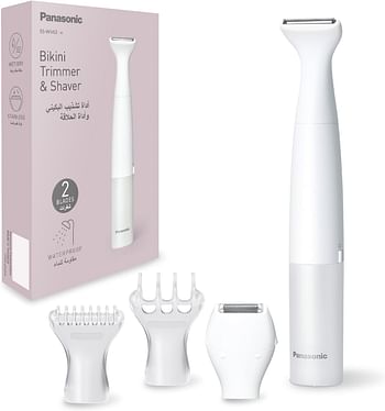 Panasonic Bikini Trimmer and Shaver for Women with 4 Attachments for Gentle Grooming in Sensitive Areas Wet and Dry Battery Operated – ES-WV62-h262 - White