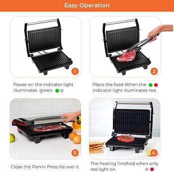 Geepas Stainless Steel Grill Maker  - GGM5394 - Non-Stick Cooking Plate - Easy to Clean - Pilot Light