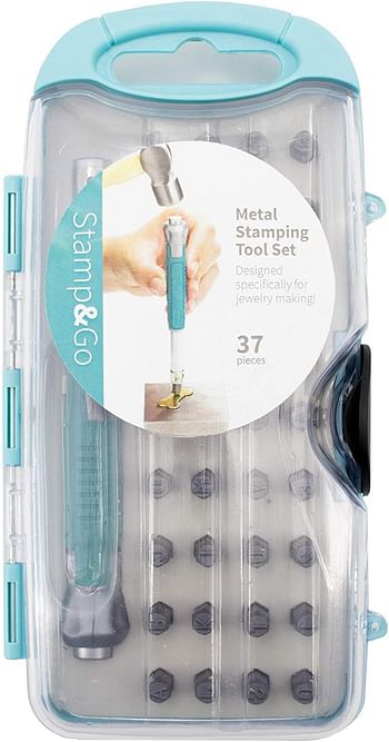 Cousin Diy Stamp & Go Metal Stamping Kit For Jewelry Making, Bits With Letters, Numbers And Symbols, Teal