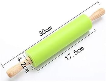 ECVV Silicone Non Stick Rolling Pin Wooden Handle Flour Dough Pastry Roller Baking Tools, Rolling Pins|30CM-Random Color|