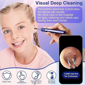 Bebird Note 5 Pro Ear Wax Removal Tool Camera, Bebird Ear Cleaner, 10 Megapixel HD Otoscope with Light, Ear Camera with Tweezers 3-in-1, Spade Ear Cleaner for iPhone, Android, Blue