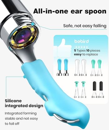 Bebird R1+ Ear Cleaner, Earpick Ear Wax Removal Tools with LED Light Visual Earpick Ear Spoon Ear Cleaner for Ear Health Care Ear Cleaning Tool - Black