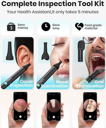 Bebird R1+ Ear Cleaner, Earpick Ear Wax Removal Tools with LED Light Visual Earpick Ear Spoon Ear Cleaner for Ear Health Care Ear Cleaning Tool - Black