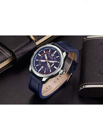 Curren 8211 Watch Leather Strap with Date and Day Stylish Watch  Blue/Silver
