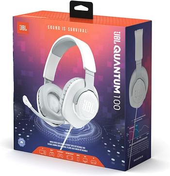 Jbl Quantum 100 Wired Over-Ear Gaming Headset With A Detachable Voice-Focus Boom Mic, Quantumsound Signature, Lightweight Headband, Memory Foam Ear Cushion, Pc And Gaming Console Compatible - White