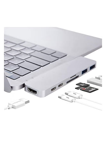 7-In-1 Hub For USB-C MacBook Pro 13/15-Inch 2016/2017/2018 And MacBook Air 2018 - Silver