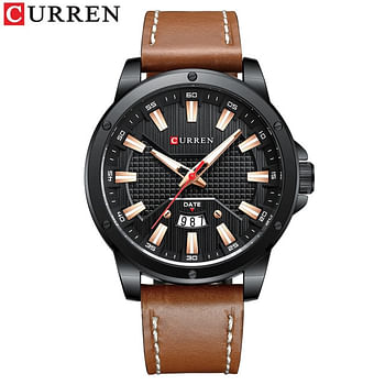 CURREN 8376 Casual New Watches for Men with Leather Big Dial with Date Fashion Wristwatch masculine Grey And Black