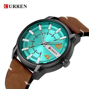 CURREN 8306 Men's Watches Brand New Casual Business Military Quartz Wristwatch Leather Strap Clock Masculine Hombre Brown/Green