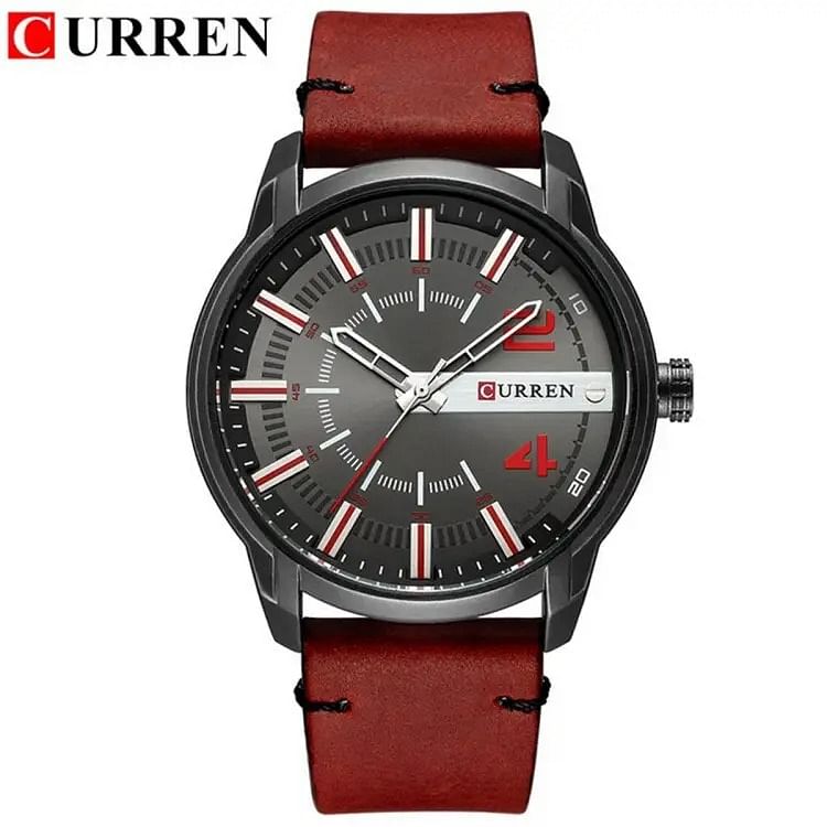 CURREN 8306 Men's Watches Brand New Casual Business Military Quartz Wristwatch Leather Strap Clock Masculine Hombre Red And Black