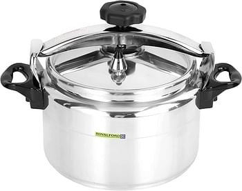 RoyalFord 9.0 L Aluminum Pressure Cooker- RF11175 Equipped with Multi-Safety Device and Unique Pressure Indicator Durable Aluminum Alloy Construction with Firm Handles Compatible with Gas Silver