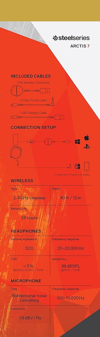 سماعة رأس للألعاب ستيل سيريز Arctis 7 (إصدار 2019) بدون خسارة مع سماعة رأس DTS: X v2.0 محيطي للكمبيوتر الشخصي وبلاي ستيشن 4 ، أسود | 61505 (PS4)