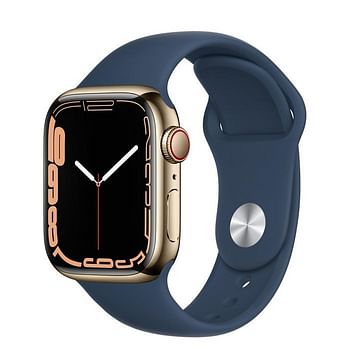 Apple Watch Series 7 (GPS + Cellular, 41mm )Gold Stainless Steel with Abyss Blue Sport Band