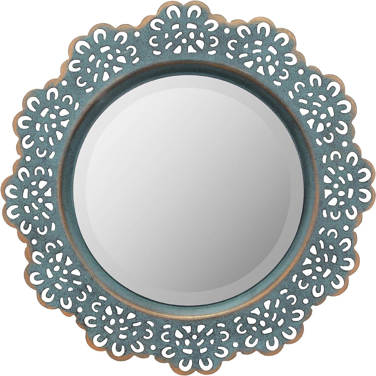 Stonebriar Decorative Round Metal Lace Wall Mirror, 12.5 Inch, Turquoise