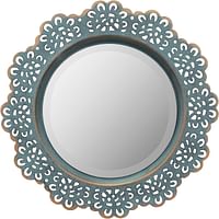 Stonebriar Decorative Round Metal Lace Wall Mirror, 12.5 Inch, Turquoise