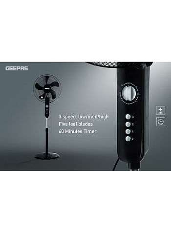 Geepas 16" Stand Fan, Wide Oscillation, 6PP Blades, GF9615 | Adjustable Height | 3 Speed Setting  | Ideal for Home, Office, Restaurant, Etc