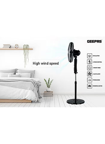 Geepas 16" Stand Fan, Wide Oscillation, 6PP Blades, GF9615 | Adjustable Height | 3 Speed Setting  | Ideal for Home, Office, Restaurant, Etc