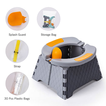 Foldable Toilet Trainer Kids Travel Potty Toilet Seat Baby Potty Seat with Splash Guard 30 Plastic Bags Storage Bag Portable Potty Training Seat for H
