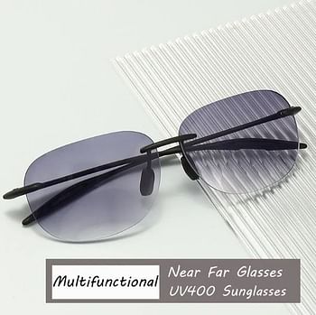 نظارات شمسية عصرية خفيفة الوزن ثنائية البؤرة عصرية مضادة للون الأزرق للقراءة القريبة والبعيدة +3.5 مربعة بدون إطار UV400 - للجنسين