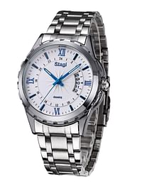 Stagi Men's Casual Analog Watch with Stainless Steel Strap Silver And White Blue Dial
