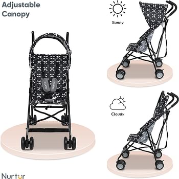 Nurtur Rex Convenience Infant Buggy Stroller Compact Fold Canopy Shoulder Strap 6-36 months - Matt Black