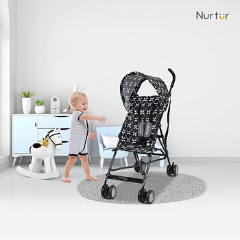 Nurtur Rex Convenience Infant Buggy Stroller Compact Fold Canopy Shoulder Strap 6-36 months - Matt Black