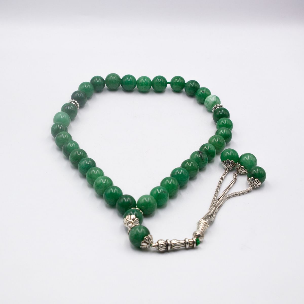 Natural Crystal Nephrite Green Jade Crystals Tasbih Prayer Beads (10mm – 33 beads)