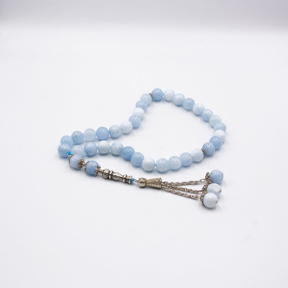 Natural Crystal Aquamarine Crystals Tasbih Prayer Beads (10mm - 33 beads)